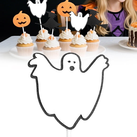 Cupcake Toppers, 1 Pc Ghost Boo Theme Cake Cupcake Picks, Cake Topper, Black Glitter Castle Cake Topper, Witch Topper, Pumpkin Bat Cake Decorations Ghost Cake Pick for Birthday Party Supplies
