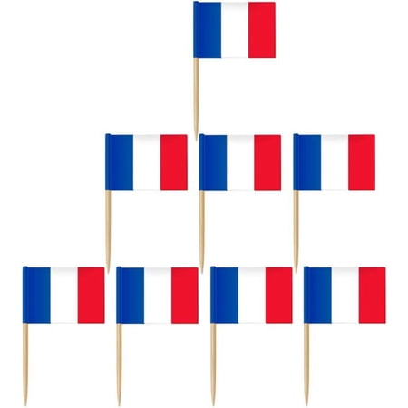 Cupcake Toppers 100PCS French Toothpick Flags France Flag Small Toothpick Disposable Fruit Pick National Flag Plug Flag Cocktail Cake Mini Stick Flags Decorations Cupcake Decorating