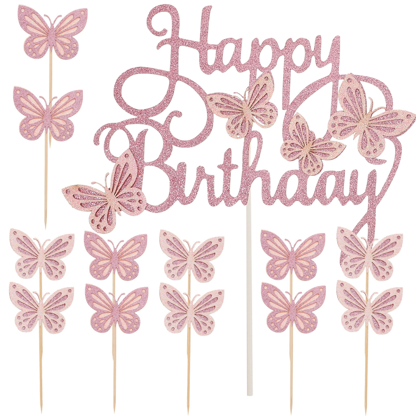 Cupcake Toppers Edible Butterflies for Decorating Cupcakes Ornament Decorative Props Girl Pink Plastic Miss