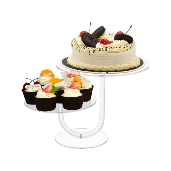 Cupcake Tower Acrylic Display Stand, 2 Tier Dessert Tree and Pastry Serving Tray, Round Clear Candy Bar Holder for Weddings, Birthday Parties, and Special Events, 10 Inch Base