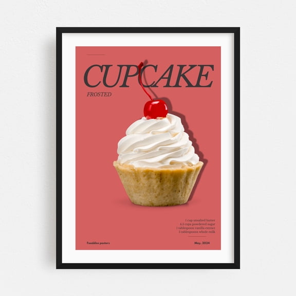 Cupcake Treat - Typography Kitchen Decor Dessert Pop Art Black Framed Wall Art Print 18 x 24 inches