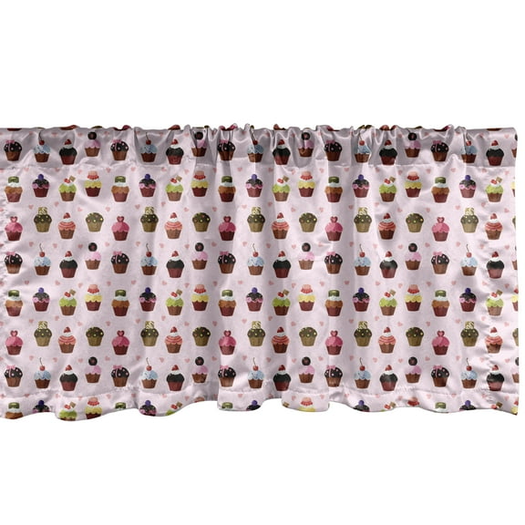 Ambesonne Cupcake Valance Pack of 2, Colorful Yummy Cupcakes, 54"X12", Multicolor