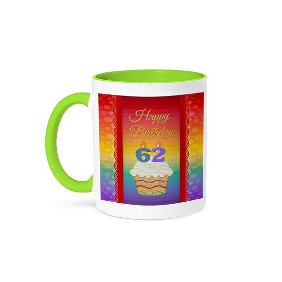 3drose, Cupcake with Number Candles, 62 Years Old Birthday, 11oz Two-tone Green Mug