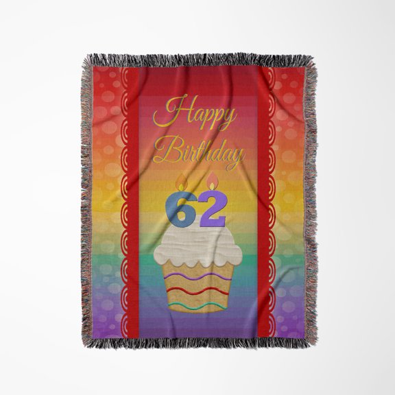 Cupcake With Number Candles, 62 Years Old Birthday , Woven Blanket