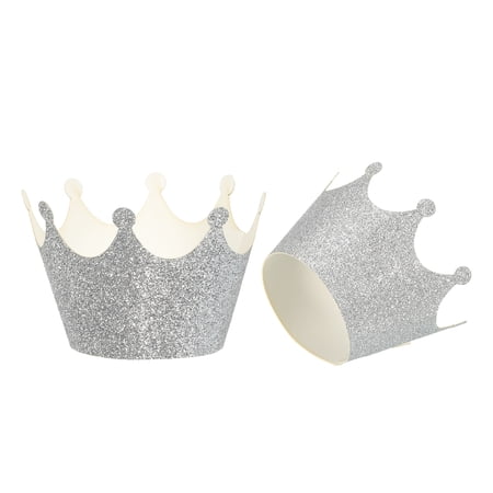 Cupcake Wrappers Paper, 12 Pack Baking Cups Crown Decoration, Silver Tone