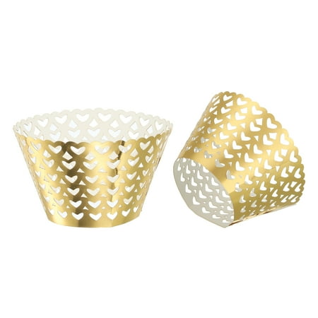 Cupcake Wrappers Paper, 36 Pack Baking Cups Hollow Decoration, Gold Tone
