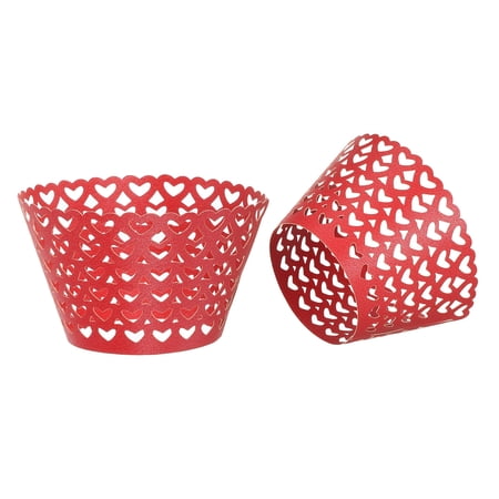 Cupcake Wrappers Paper, 36 Pack Baking Cups Standard Hollow Decoration, Red