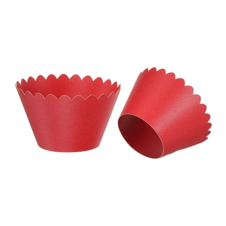 Cupcake Wrappers Paper, 50 Pack Baking Cups Standard Wave Decoration, Red