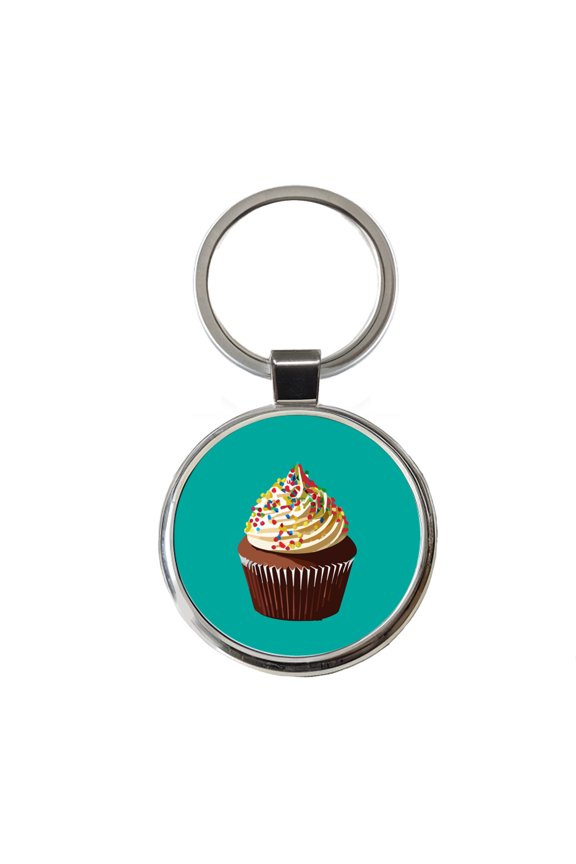 Cupcake with Sprinkles Birthday Celebration Metal Round Keychain