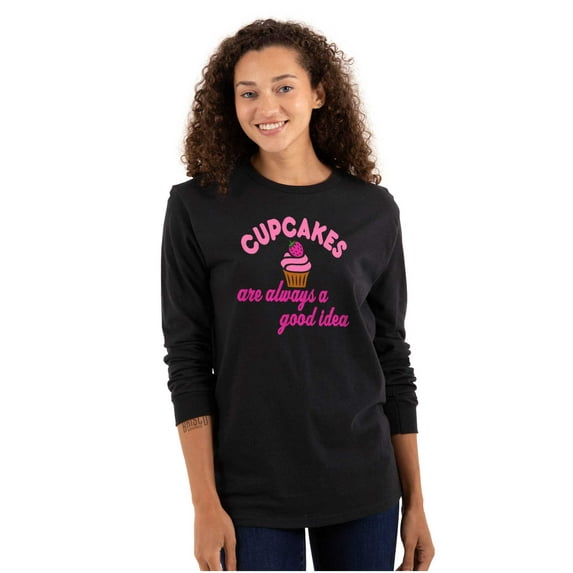 Cupcakes Good Idea Food Sweet Dessert Women Plus Size Long Sleeve Graphic Tee Brisco Brands 2X
