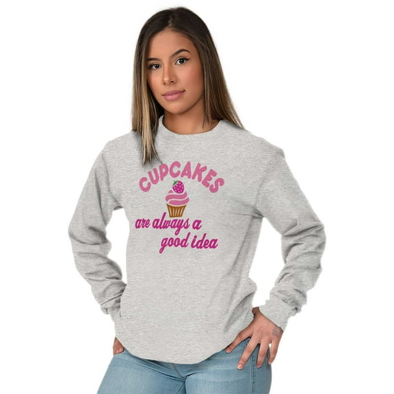 Cupcakes Good Idea Food Sweet Dessert Women Plus Size Long Sleeve Graphic Tee Brisco Brands 3X