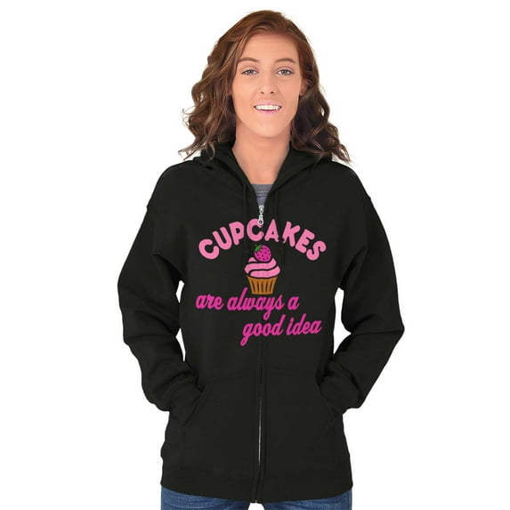 Cupcakes Good Idea Food Sweet Dessert Womens Plus Size Graphic Zipper Hoodie Brisco Brands 2X