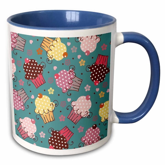 3drose, Cupcakes in Teal, 11oz Two-tone Blue Mug