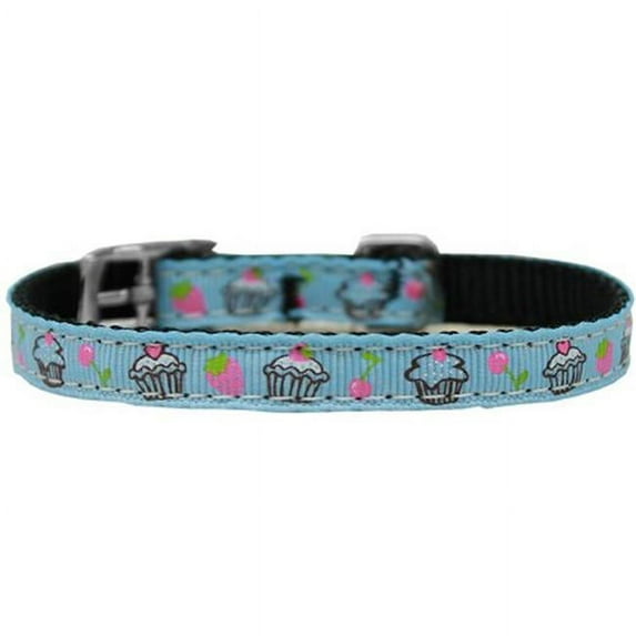 Cupcakes Nylon Dog Collar with Classic Buckle 0.37 in., Blue - Size 10