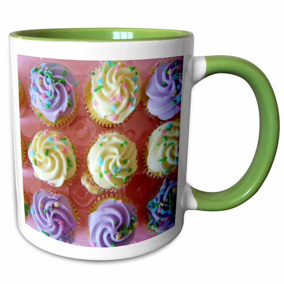 3drose, Cupcakes on Pink I, 11oz Two-tone Green Mug