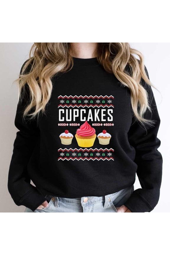 Cupcakes Ugly Sweater Funny Christmas Crazy Tacky Xmas Holiday Graphic SW10802 Unisex Sweatshirt, Up to Size 5XL