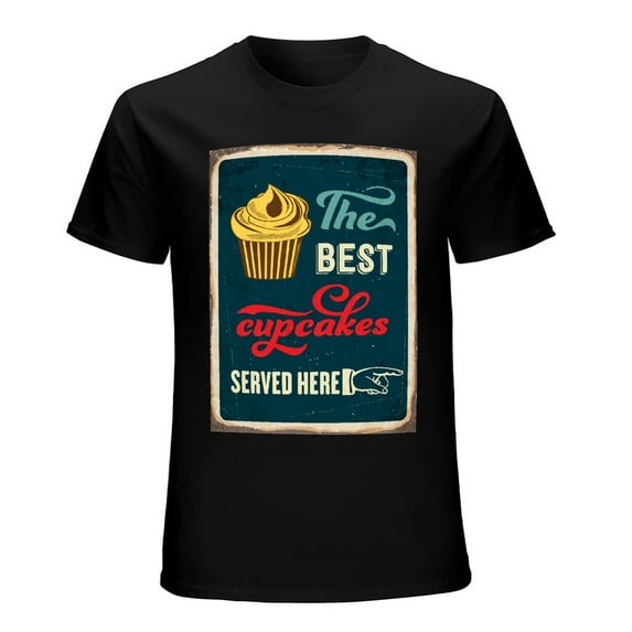 Cupcakes Vintage T-shirt Mens Cotton Classic Crewneck Short Sleeve Tees Unisex Black XS