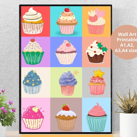 Cupcakes Wall Art, Unframed Paper Poster 8x10in
