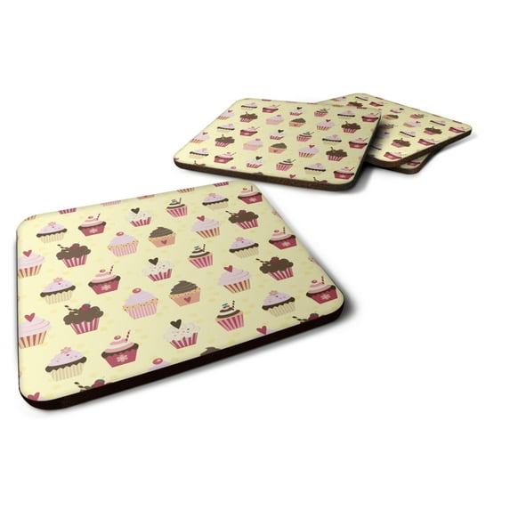 Cupcakes on Yellow Foam Coaster Set of 4