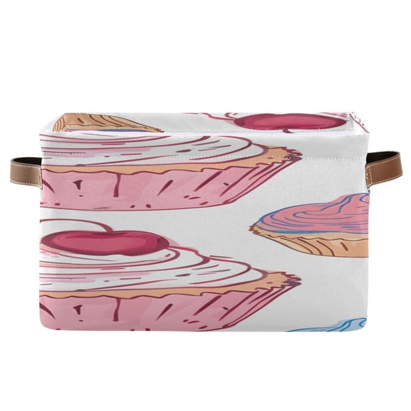 Cupcakes with Cherries on Top Square Storage Bins with Handles Collapsible Containing Box 1 Pack