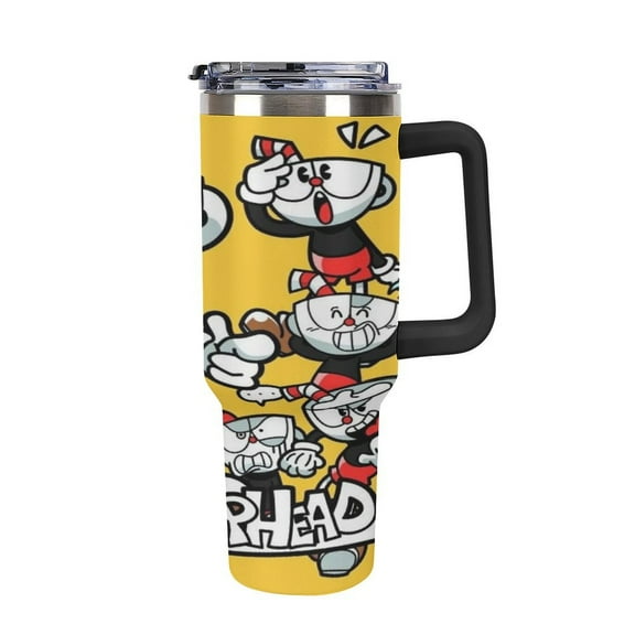 Cuphead 40oz Large Capacity Car Cup Tumbler with Handle And Straw Lid, Insulated Stainless Steel Double Wall Vacuum Travel Mug, Leak-proof Large Capacity Car Cup,Cupholder Friendly