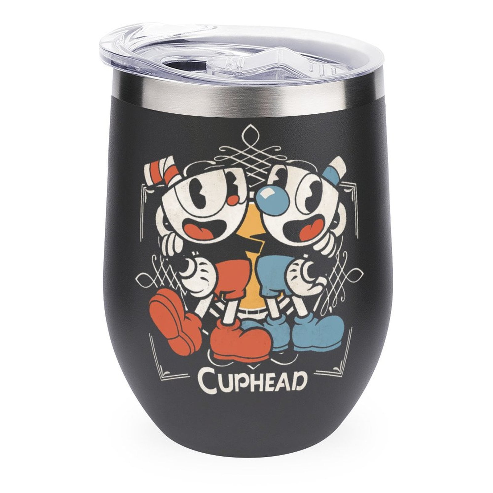 Cuphead And Mugman Show Wine Tumbler Vacuum Insulated Stemless 12 oz