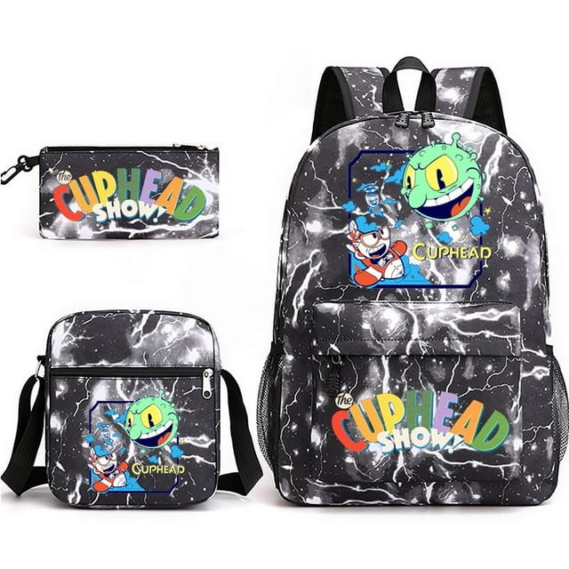 Cuphead Anime Backpacks Sets, Cartoon Laptop Backpack with Lunch Bag and Pencil Case Daypack 3D Printed 1/3 Piece Set for Mens/Womens