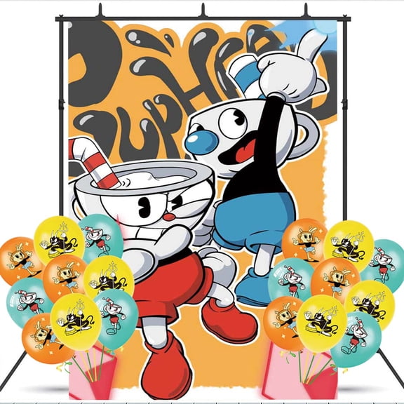 Cuphead Backdrop Balloons Banner Party Decorations Taspestry Wall Decor Background Poster Supplies