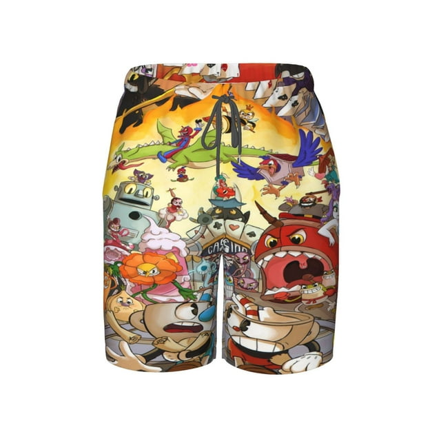 Cuphead Boys Swim Trunks with Mesh Liner Bathing Suits Quick Dry Beach ...