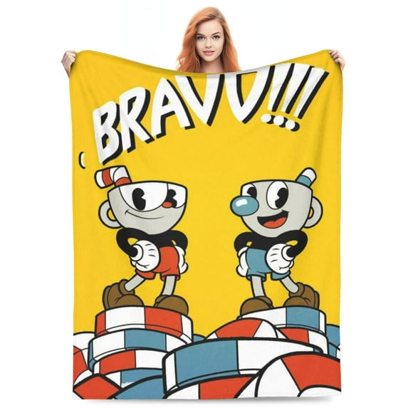 Cuphead Brother Mugman Flannel Blanket Ultra-Soft Micro Fleece Throw Blanket For Bed Sofa Couch Car Office Unisex Adult Fuzzy Bed Blanket Cozy Kids Throw Blanket 50"x40"