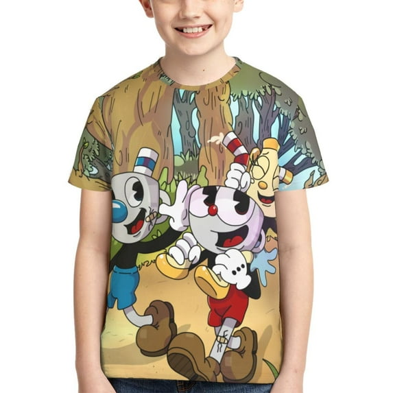 Cuphead Brother Mugman Youth Unisex T-Shirt Crewneck Short Sleeve Double-Sided Print Tee Shirts Top For Boys Girls Kid Teen X-Large