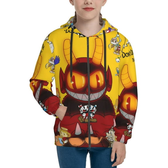 Cuphead Cartoon Teenager Hoodies Shirt Zipper Sweatshirts Hooded Hoody Clothes Coat For Boys Girls