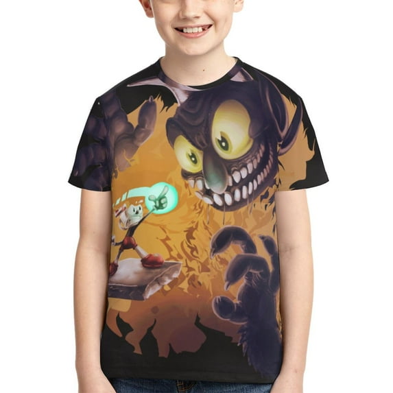 Cuphead Devil Youth Unisex T-Shirt Crewneck Short Sleeve Double-Sided Print Tee Shirts Top For Boys Girls Kid Teen Large