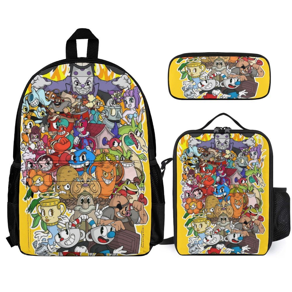 Cuphead Game Backpack With Lunch Bag Pencil Case Lunch Box Pen Bag