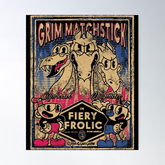 Cuphead Grim Matchstick Fiery Frolic Poster Wall Art, Modern Wall Decor For Living Room Bedroom, 8x12 UNFRAMED