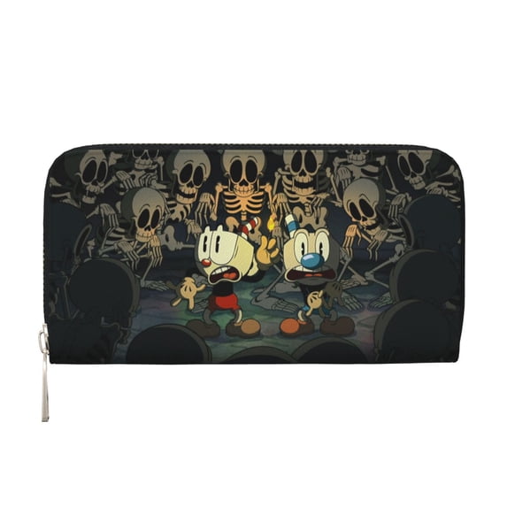 Cuphead Hand Wallet Card Bag Long Leather Wallet Handbag Clutch Purse Storage Bag Zip Organizer With Card Slots