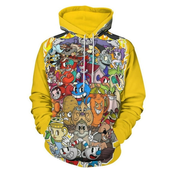 Cuphead Hoodies for Women Men, Unisex Anime 3D Print Pullover Hooded Sweatshirt with Pocket, Casual Long Sleeve Sweatshirt, S