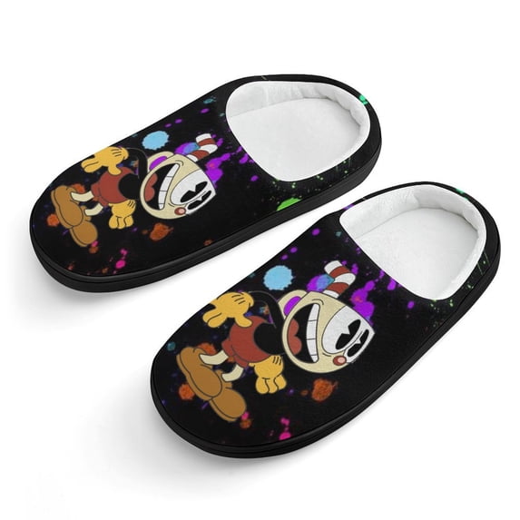 Cuphead Kid's Cotton Slippers Winter Warm Soft Plush Slippers with Rubber Sole Non-Slip Indoor Outdoor Slip on Shoes Fluffy House Slippers For Boys Girls Teen