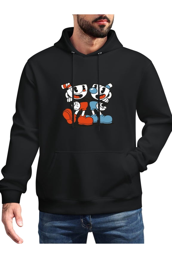 Cuphead Men's Stick Hooded Sweatshirt,Unisex Novelty Sweatshirts Cool Printed Pullover Hoody Hoodie with Pocket