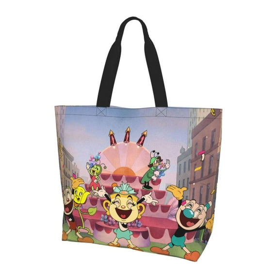 Cuphead Mughead Show Tote Bags Reusable Women Shoulder Bag Grocery Bag Travel Beach Shopping Work Daily Handle Bag