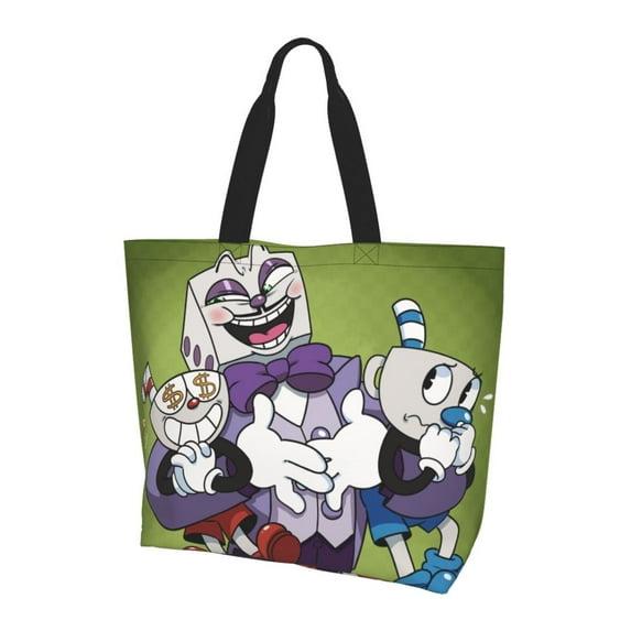 Cuphead Mugman Devil Tote Bags Reusable Women Shoulder Bag Grocery Bag Travel Beach Shopping Work Daily Handle Bag