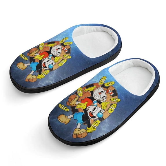 Cuphead Mugman Kid's Cotton Slippers Winter Warm Soft Plush Slippers with Rubber Sole Non-Slip Indoor Outdoor Slip on Shoes Fluffy House Slippers For Boys Girls Teen