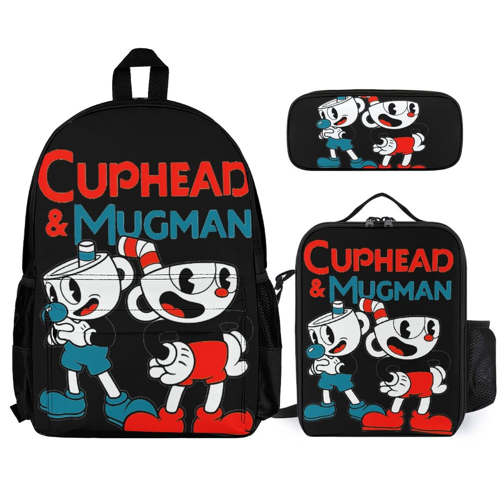 Cuphead & Mugman Show Backpack 3 Piece Set, School Bag Bookbag with