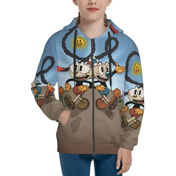 Cuphead Mugman Teenager Hoodies Shirt Zipper Sweatshirts Hooded Hoody Clothes Coat For Boys Girls