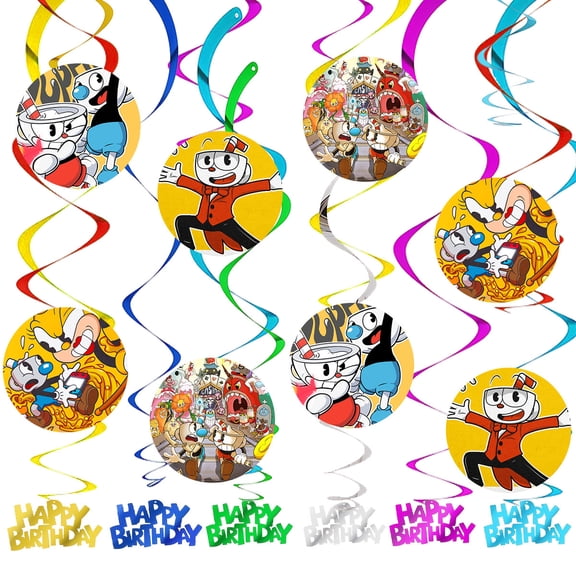 Cuphead Party Decorations Hanging Swirl Sign Whirls Birthday Streamer Ceiling Decor Supplies 14 pcs