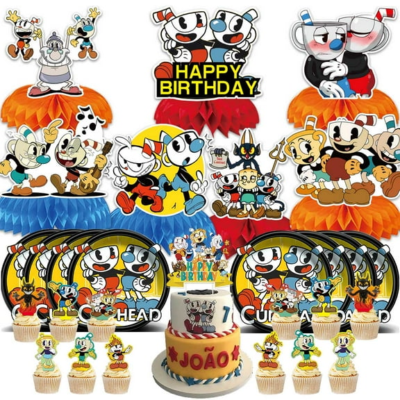 Cuphead Party Supplies Decor Plates Fans Decorations Honeycomb Centerpieces Cake Toppers