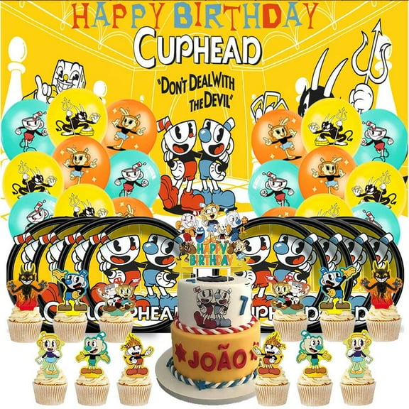 Cuphead Party Supplies Plates Decoration Backdrop Banner Balloons Birthday Decor Tableware Fans