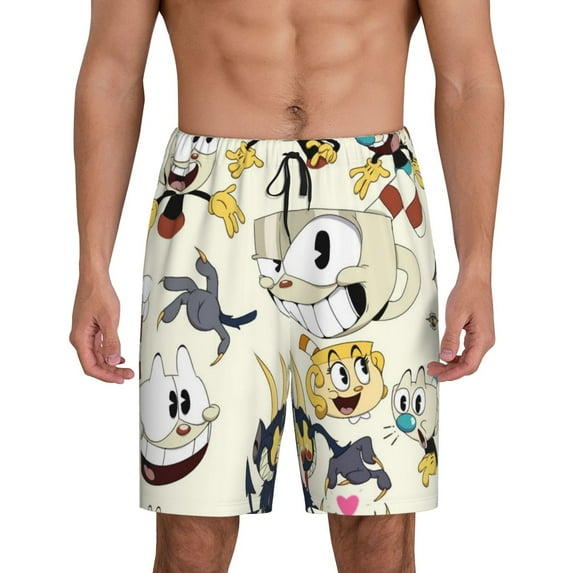 Cuphead Show Men's Short Pajama Pants Lightweight Daily Lounge Shorts Bottoms Sleepwear Cozy Soft Home Pajama Pants Shorts