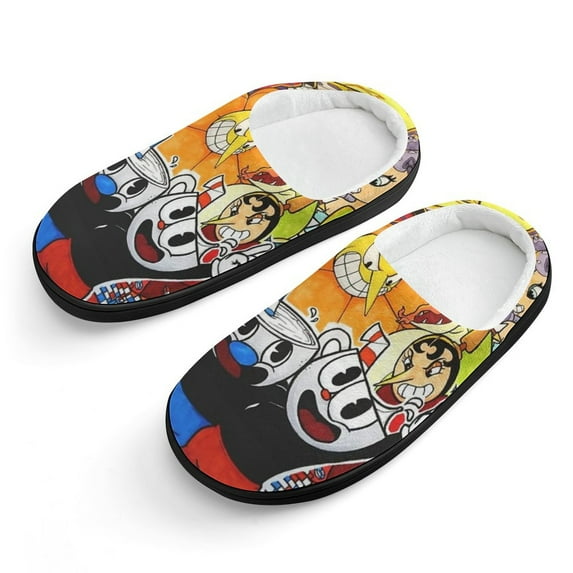 The Cuphead Show Slippers for Kids, Cute Soft Plush Anti-slip Fluffy Fuzzy House Slippers Warm Soft Plush Non-Slip Indoor Outdoor Slip-on Shoes for Boys Girls