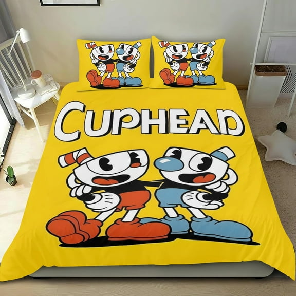 Cuphead Themed Bed Sheet Set Three Piece Set 53x79 Inches Comfortable And Skin Friendly Unique Design Creating A Star Studded Night